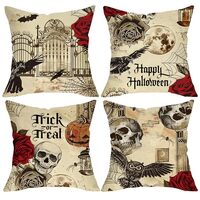 Fjfz Happy Halloween Vintage Decorative Throw Pillow Covers 18 x 18 Set of 4, Trick or Treat Gothic 