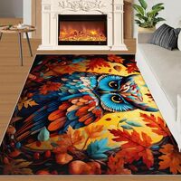 3x5 Area Rug - Autumn Forest Owl Outdoor Rug for Porch, Colorful Animal Design Area Rug Washable Non