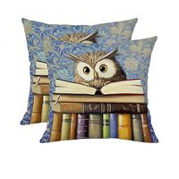 Soothirty Vintage Owl Throw Pillow Covers 18x18 Inch Set of 2 Linen Double-Sided with Blue Floral Pa