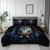 Reversible Black Duvet Cover Animals Owl Dream Catcher Printed Bedding Set with 2 Pillowcases for Ki