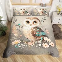 Erosebridal Boho Owl Duvet Cover King Kids Groovy Flowers Comforter Cover,Wild Bird Animals Bedding 