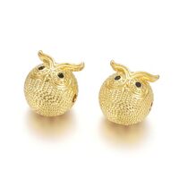 LiQunSweet 10 pcs Golden Color Owl Theme Brass Cubic Zirconia Beads Forest Animal Wildlife Loose Spa