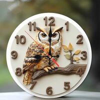 Wooden Owl Wall Clock 3D Art Decoration Home Decor10-Inch Wooden Wall Clock, Silent Movement, Batter