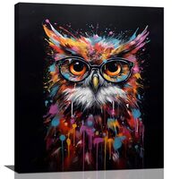Graffiti Owl Pictures Wall Art, Banksy Owl Bathroom Wall Decor, Funny Bird Framed Painting Canvas Ar