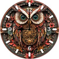 Imahoocool Wooden MDF Wall Clocks 10In Modern Wall Clocks Owl Flowers Art Decor for Home Living Room