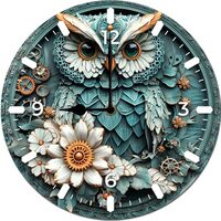 Imahoocool MDF Wooden Wall Clock 10In Vintage Rustic Country Round Decorative Clock Green owl Retro 