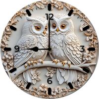 Imahoocool Wall Clock 10In Frameless Wooden MDF Owl Love for Home Living Room Office Decoration