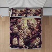 ZQDHKRICH Modern Spring Florals Owl Duvet Cover Set 3 Pcs Twin Size,Abstract Cartoon Forest Full Moo