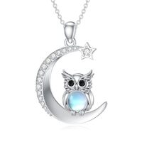 NIGHTGEMS Moonstone Owl Necklace for Women 925 Sterling Silver Owl Pendant Necklaces Animal Jewelry 