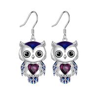 Owl Earrings for Women Silver Plated Birthstone Owls Dangle Earrings(Owl)
