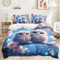 AILONEN Kids Kawaii Owl Soft Duvet Cover Set Full Size 3-Piece,Lovely Animal Pink Flower Comforter C