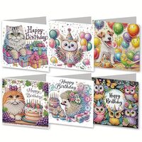 MaiYiYi 6 Pack DIY Happy Birthday Diamond Art Greeting Cards Cake Diamond Art Birthday Cards Owl Dia