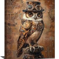 Olivine Steampunk Wall Art, Owl Pictures Wall Decor, Retro Steam Punk Bird Canvas Prints Painting, F