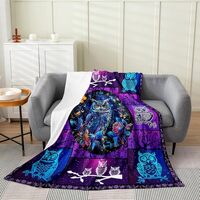 Owl Flannel Blanket Queen 90"x90" Warm Lightweight,Watercolor Jungle Gothic Owl Bed Sofa D