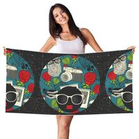 Xiso Ver Black Head Woman with Owl Hair Print Microfiber Bath Towel Silver Fox Velvet Luxury Bath Sh