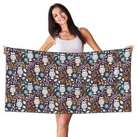 Xiso Ver Forest Cute Owl Print Microfiber Bath Towel Silver Fox Velvet Luxury Bath Sheet 27.5" 