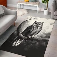 Vintage Owl Area Rug for Girls Women Cute Owl Standing On Tree Rug Animal Black Owl Floor Rugs Magic