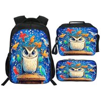 Quorin Owl Backpack School Bag 3PCS Backpack 16 Inch with Lunch Bag Set Lightweight for Teen Boys Gi