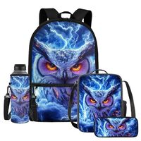 WELLFLYHOM Owl Boys Elementary Backpack with Lunch Box Pencil Case Water Bottle Sleeve Lightning 4 P