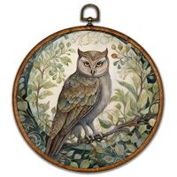 BCUANGD Vintage Owl Round Wall Art Decor - Retro Floral Insect Wall Art Canvas Frame Artwork Prints,