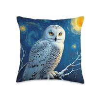 Van Gogh's Starry Night Snowy Owl Arctic Hunter Animal Throw Pillow