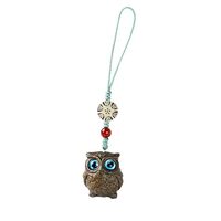 Mansiyuyee Handcarved Sandalwood Lucky Owl Cell Phone Charm for Women, Unique Animal Owl Keychains C