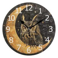 ALAZA Owl on The Moon Round Wall Clock Silent Non Ticking for Kitchen Office Bedroom,Battery Operate