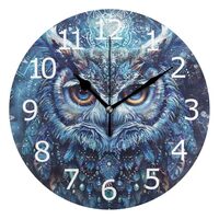ALAZA Boho Owl Blue Clock Acrylic Painted Silent Non-Ticking Round Wall Clock Home Art Bedroom Livin
