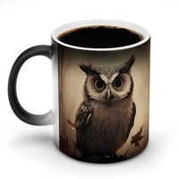 Cute Owl Magic Coffee Mug, Heat Activated Color Changing Ceramic Cup with Funny Designs, Unique Nove