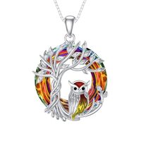 TOUPOP Owl Tree of Life Necklace Sterling Silver Volcanic Crystal Pendant Jewelry Birthday Mothers D