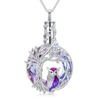 TOUPOP Owl Tree of Life Urn Necklace Sterling Silver Purple Crystal Pendant Cremation Jewelry for As