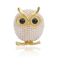 Pearl Owl Brooch Pins Gold Cartoon Owl Badge Lapel for Cloth Suit Dress Collar Accessories Animal Co