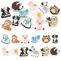 Boutigem 12Pcs Cute Cartoon Animal Silicone Beads for Keychain Making, Cattle Dog Bear Elephant Owl 