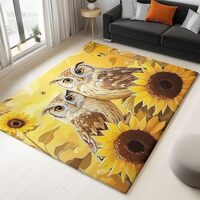 Area Rugs for Living Room 6x9 ft Birds Owl Sunflower Non Slip Area Rug, Ultra Soft Low-Pile Floor Ca