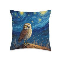 Van Gogh's Starry Night Burrowing Owl Ground Owl Animal Throw Pillow