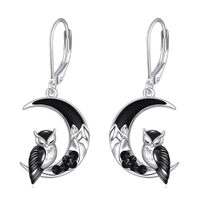 ONEFINITY Owl Earrings 925 Sterling Silver Owl Crescent Moon Dangle Drop Earrings Halloween Jewelry 