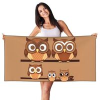 HTTUP Cute Big Brown Cartoon Owls Print Quick Dry Beach Towel Lightweight Oversized for Adults for T