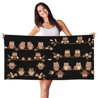 HTTUP Cute Brown Cartoon Owls Print Quick Dry Beach Towel Lightweight Oversized for Adults for Trave