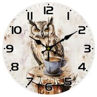 CHGCRAFT Owl Wall Clock Coffee Non-Ticking Clock 12 Inch Round Decorative Clocks Printed Wall Clock 