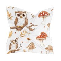Flradish Mushroom Owls Silk Like Head Scarf for Women,Soft Fashion Neck Scarf Square Satin Head Scar