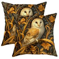 Autumn Owl Pillow Covers Set of 2, Brown Barn Owl Botanical Decorative Throw Pillows, Seasonal Farmh