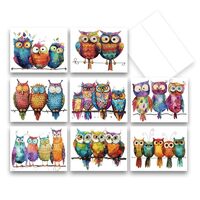 Aria Rae Design Watercolor Owl Greeting Cards, Set of 8 with Envelopes, 4.5 x 5.5 inches, Folded Not