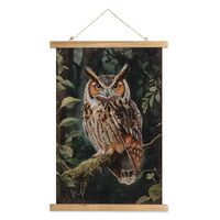 XIAOAIKA Vintage Owl Wall Art, Great Horned Owl Print on Linen with Wood Hanger Frame, Rustic Forest