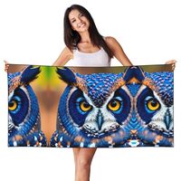 VPPUR Blue Owl 1 Print Poolside Relaxation Beach Towel Lightweight Quick Dry for Summer Vacations To