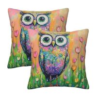 Guiteinyi Owl Flower Throw Pillow Covers 18x18 Set of 2 Square Pillow Case for Home Decorative Sofa 