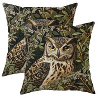 Owl Pillow Covers Set of 2, Dark Green Owl and Leaves Throw Pillows Case, Fall Decorative Square Nat