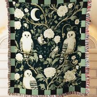 WESTBROOK DESIGN STUDIO Owl Lover Woven Throw Blanket. 60x80-100% Cotton Boho Mystic Goth Accent Dec