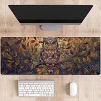 dhakalrlde Autumn Owl Gaming Mouse Pad, Colorful Owl Perched on Branch Large Desk Mat for Computer, 