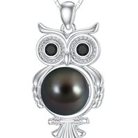 KANNSOAR Mother's Day Gifts-Tahitian Black Pearl Necklace 18K White Gold Plated 925 Sterling Si