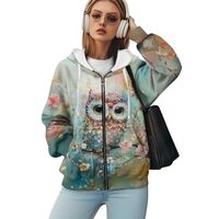 WELLFLYHOM Owl Zip Up Jackets for Women Oversize Hoodies Graphic Tie Dye Y2K Sweatshirt Long Sleeve 